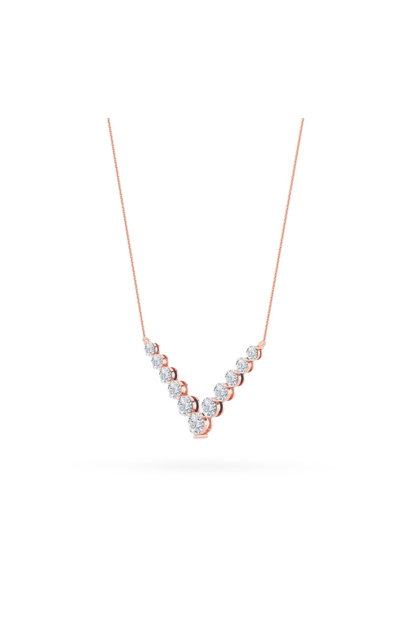 5Cttw Round Shaped Lab Grown Diamond (F/VS) Graduating V Necklace in 14K Gold