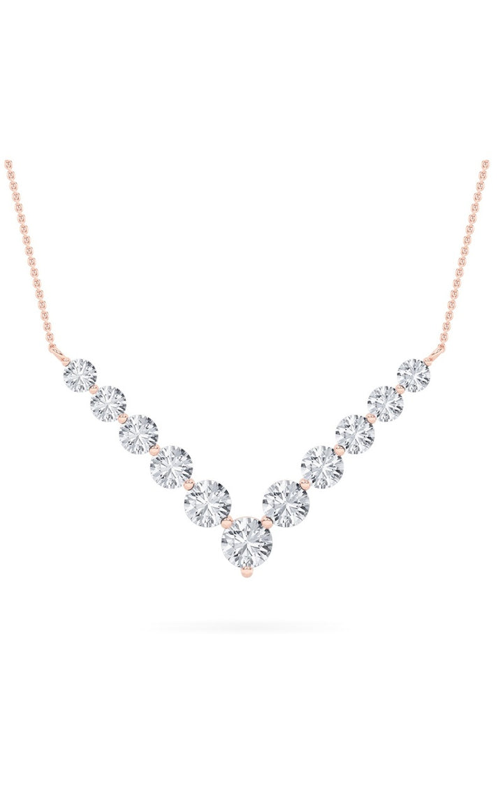 5Cttw Round Shaped Lab Grown Diamond (F/VS) Graduating V Necklace in 14K Gold