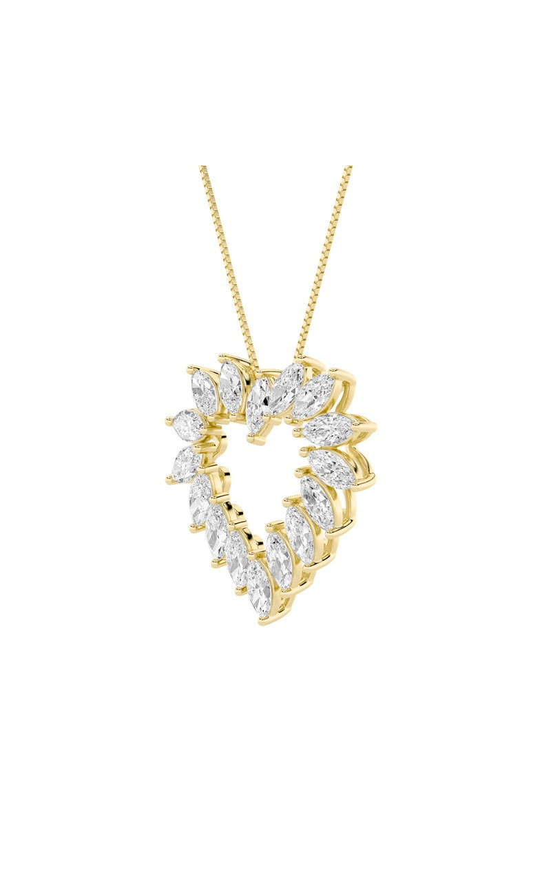 3CTW Marquise Shaped Lab Grown Diamond (F/VS) Heart Shaped Pendant in 14K Gold