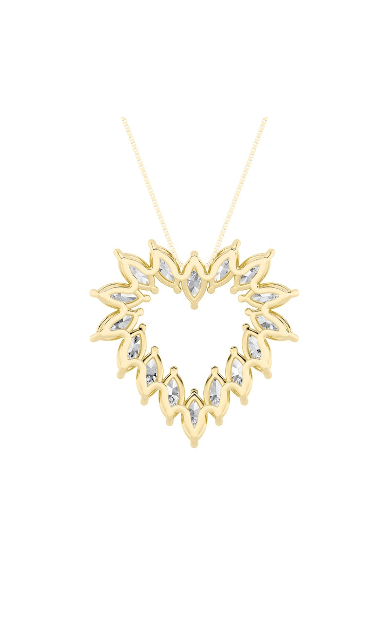 3Cttw Marquise Shaped Lab Grown Diamond (F/VS) Heart Shaped Pendant in 14K Gold