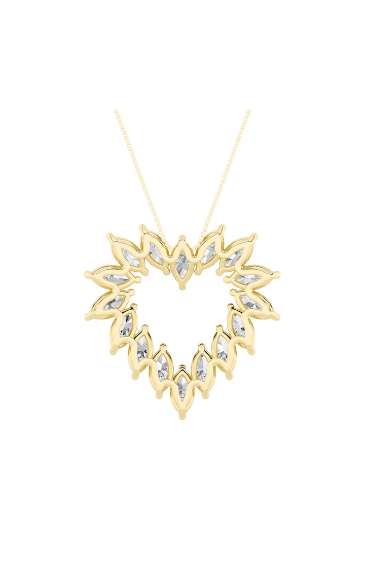 3Cttw Marquise Shaped Lab Grown Diamond (F/VS) Heart Shaped Pendant in 14K Gold