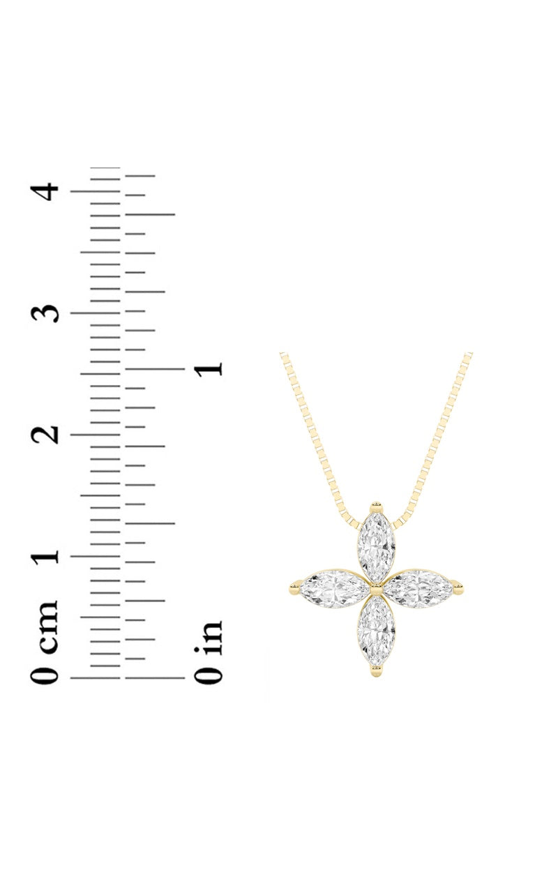 1Cttw Marquise Shaped Lab Grown Diamond (F/VS) Flower Fashion Pendant in 14K Gold