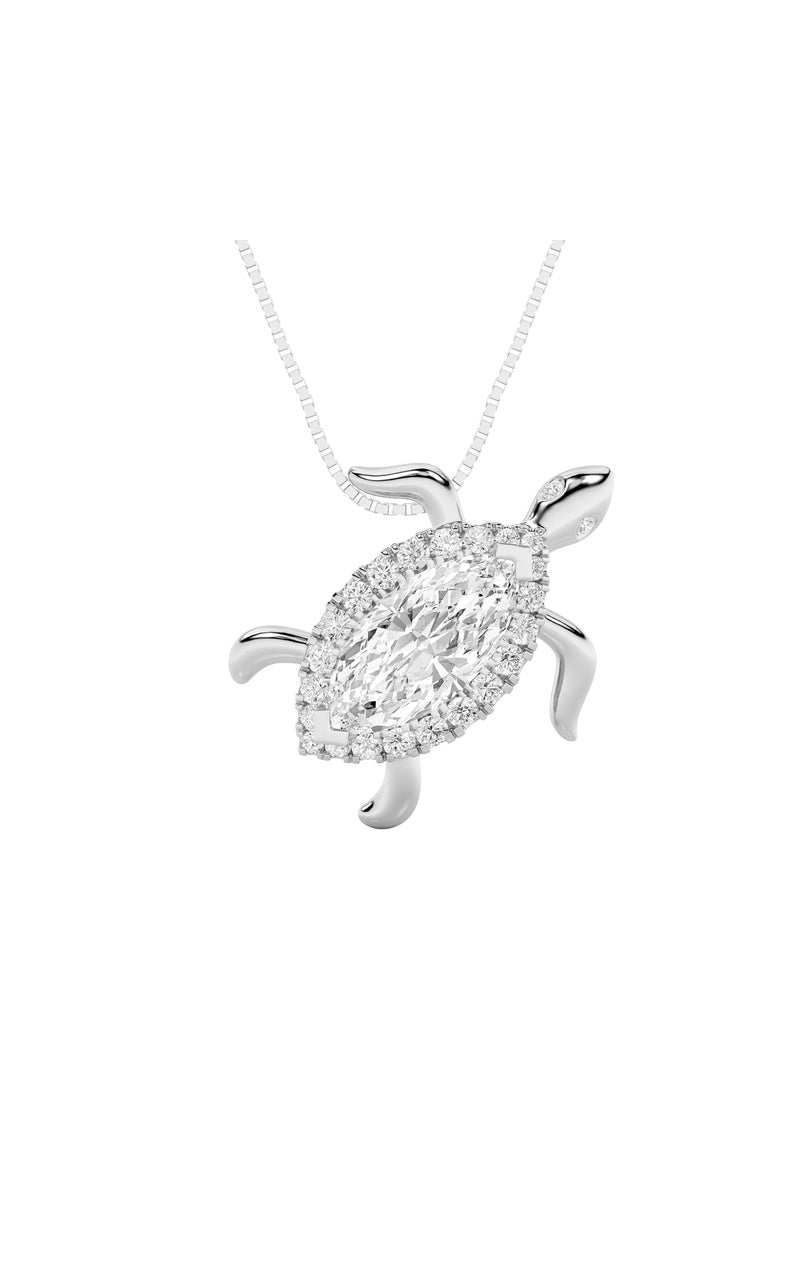 2CTW Marquise Shaped Lab Grown Diamond (F/VS) Accented Turtle Pendant in 14K Gold