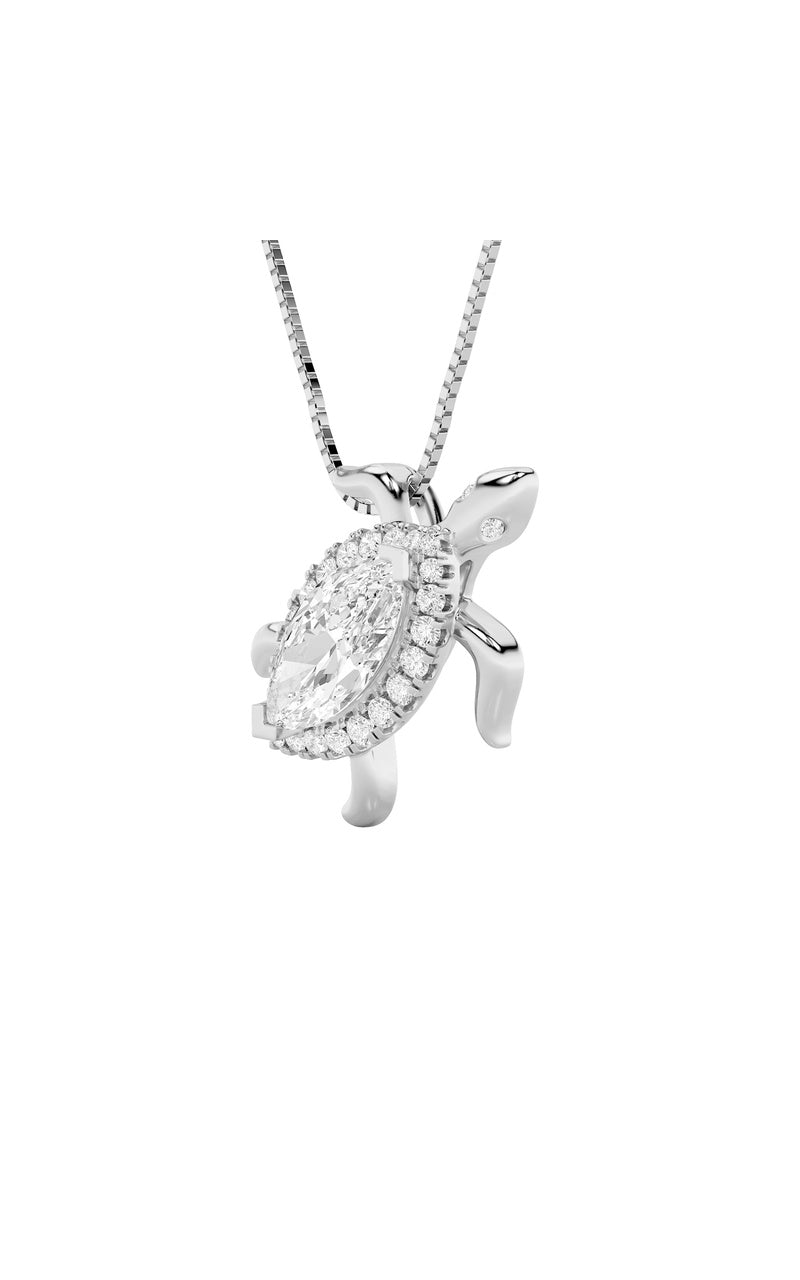 2CTW Marquise Shaped Lab Grown Diamond (F/VS) Accented Turtle Pendant in 14K Gold