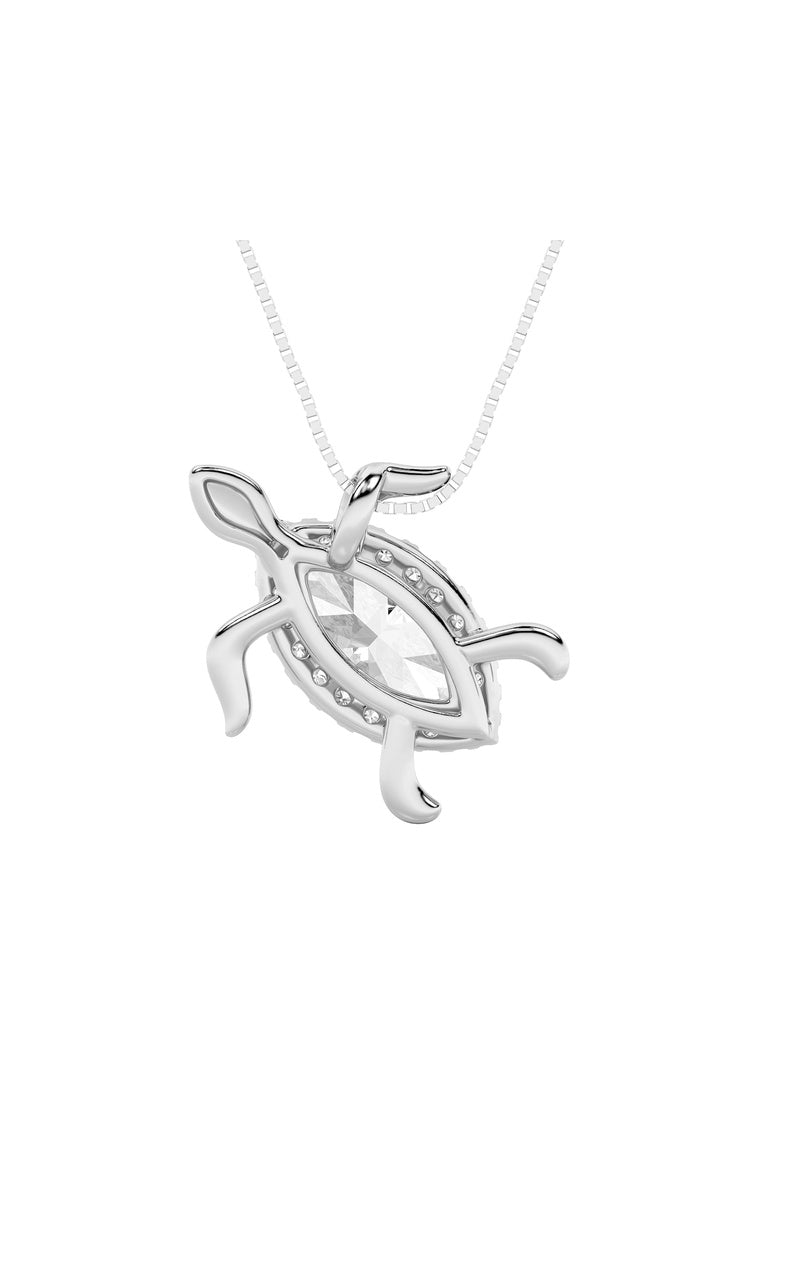 2CTW Marquise Shaped Lab Grown Diamond (F/VS) Accented Turtle Pendant in 14K Gold
