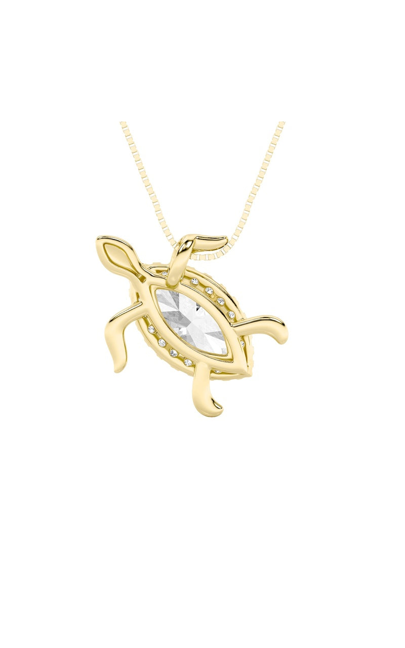 2Cttw Marquise Shaped Lab Grown Diamond (F/VS) Accented Turtle Pendant in 14K Gold