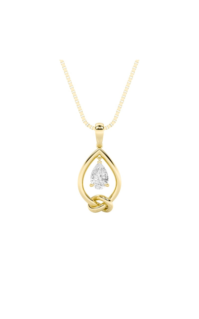 1Cttw Pear Shaped Lab Grown Diamond (F/VS) Solitaire Knot Pendant in 14K Gold