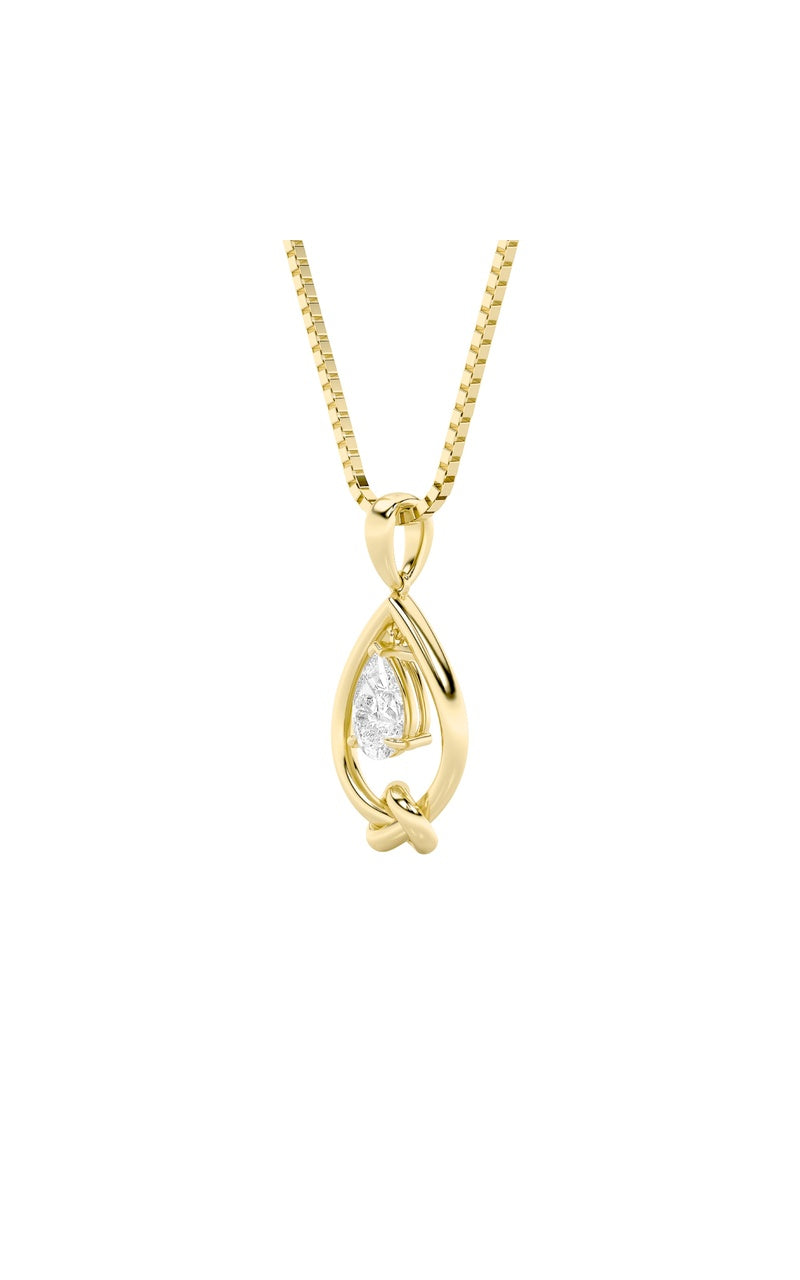 1CTW Pear Shaped Lab Grown Diamond (F/VS) Solitaire Knot Pendant in 14K Gold