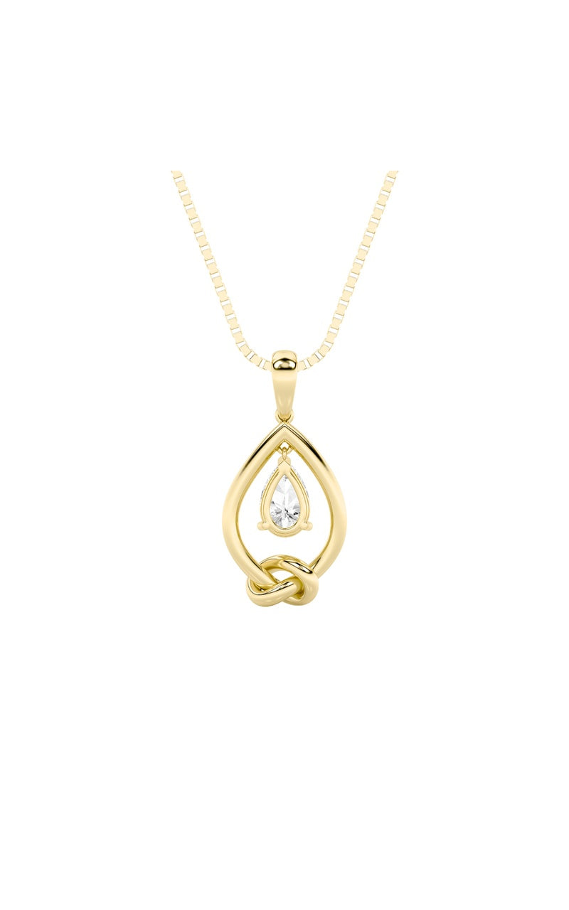 1Cttw Pear Shaped Lab Grown Diamond (F/VS) Solitaire Knot Pendant in 14K Gold