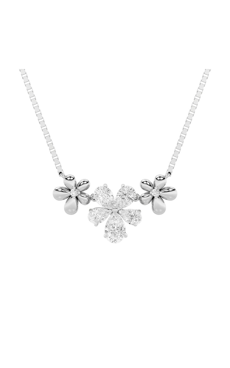 2Cttw Pear Shaped Lab Grown Diamond (F/VS) Fancy Flower Necklace in 14K Gold
