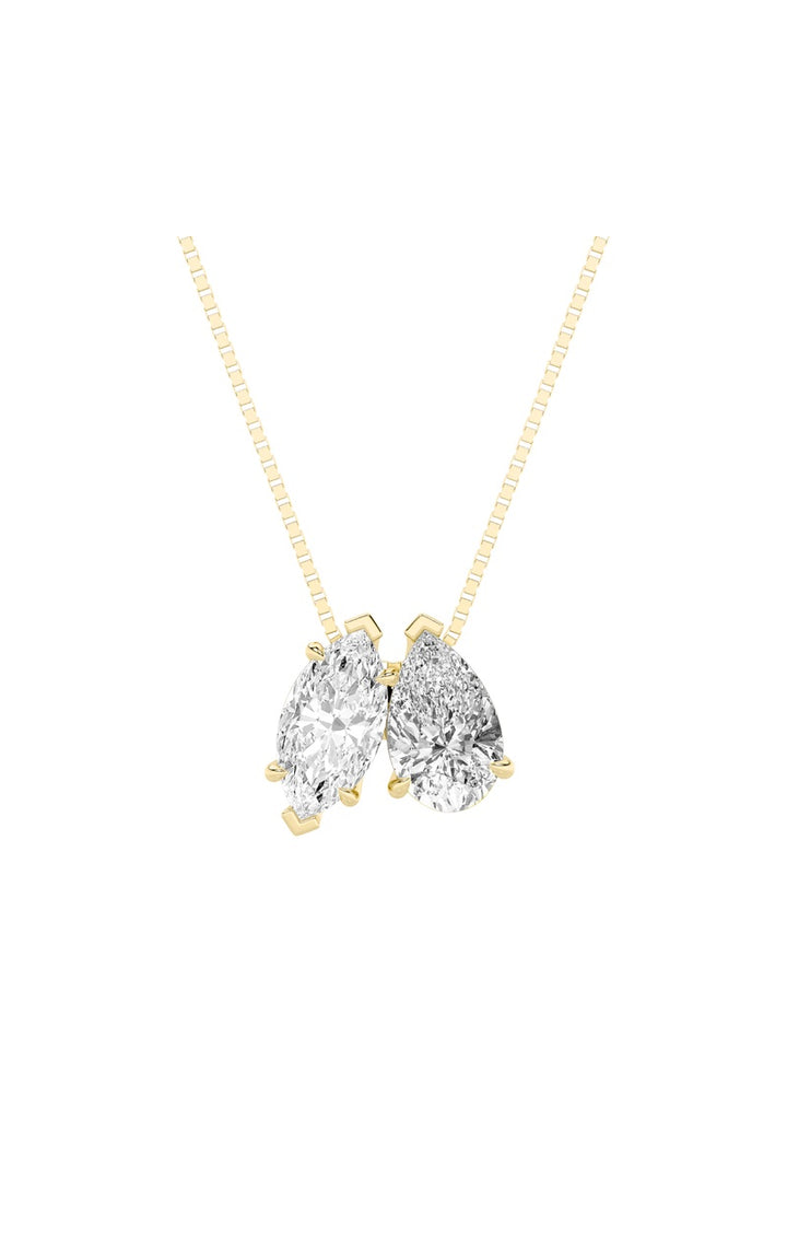 2.5Cttw Pear Shaped Fancy Yellow & White Lab GrownDiamond (F/VS) Two Stone Fancy Pendant in 14K Gold