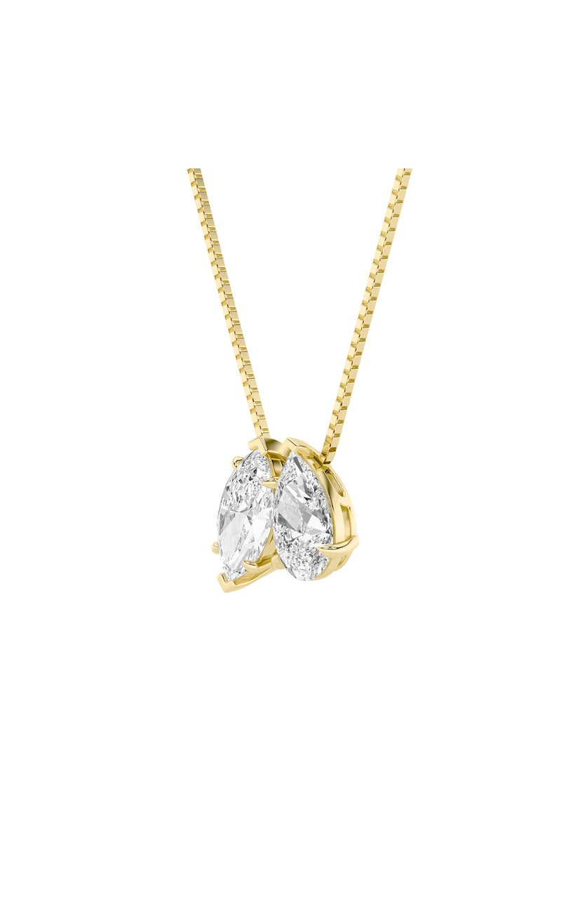 2.5Cttw Pear Shaped Fancy Yellow & White Lab GrownDiamond (F/VS) Two Stone Fancy Pendant in 14K Gold