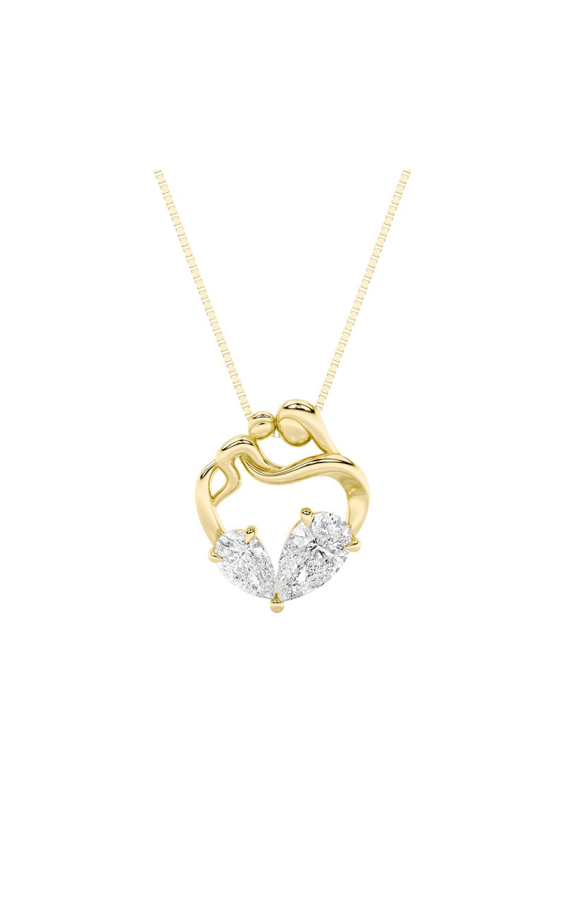 3Cttw Pear Shaped Lab Grown Diamond (F/VS) Mother& Child Heart Shaped Pendant in 14K Gold