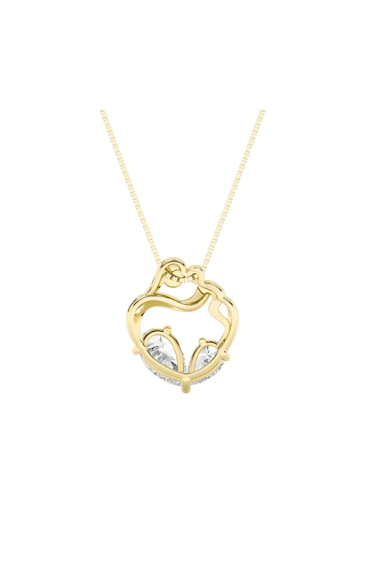 3Cttw Pear Shaped Lab Grown Diamond (F/VS) Mother& Child Heart Shaped Pendant in 14K Gold