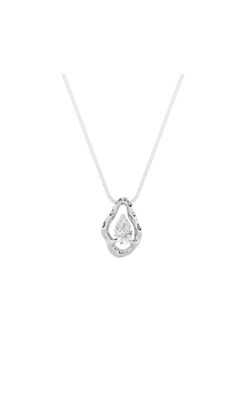 1CTW Pear Shaped Lab Grown Diamond (F/VS) Organic Design Solitaire Pendant in 14K Gold