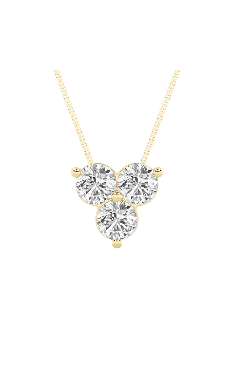 1Cttw Round Shaped Lab Grown Diamond (F/VS) ThreeStone Pendant in 14K Gold