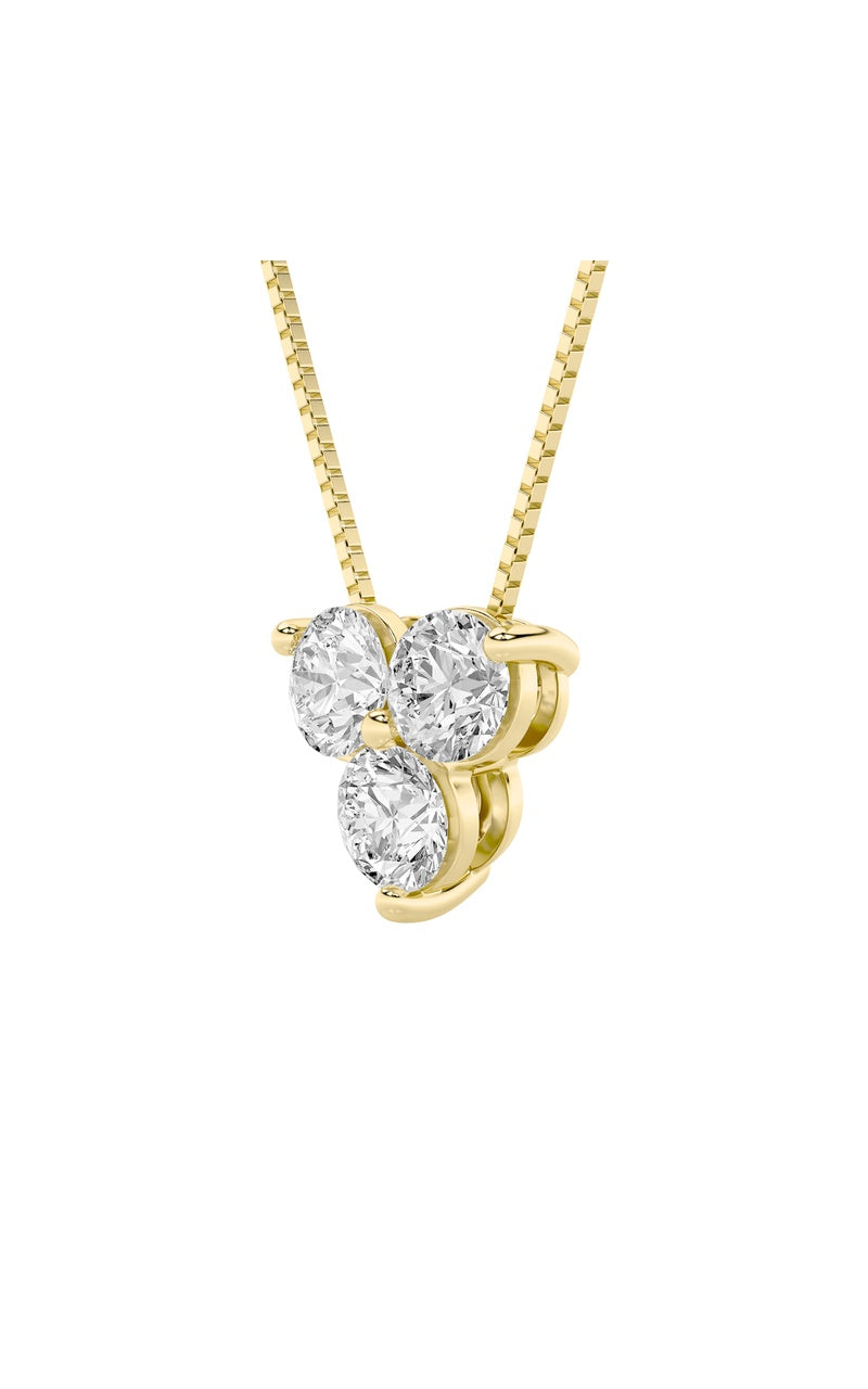 1Cttw Round Shaped Lab Grown Diamond (F/VS) ThreeStone Pendant in 14K Gold