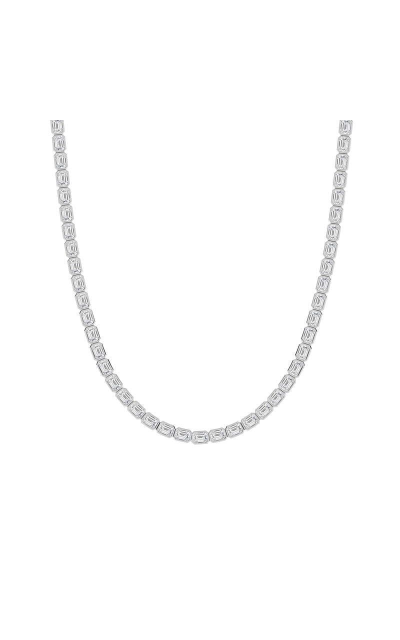 30Cttw Emerald Shaped Lab Grown Diamond (F/VS ) Bezel Set Necklace in 14K Gold