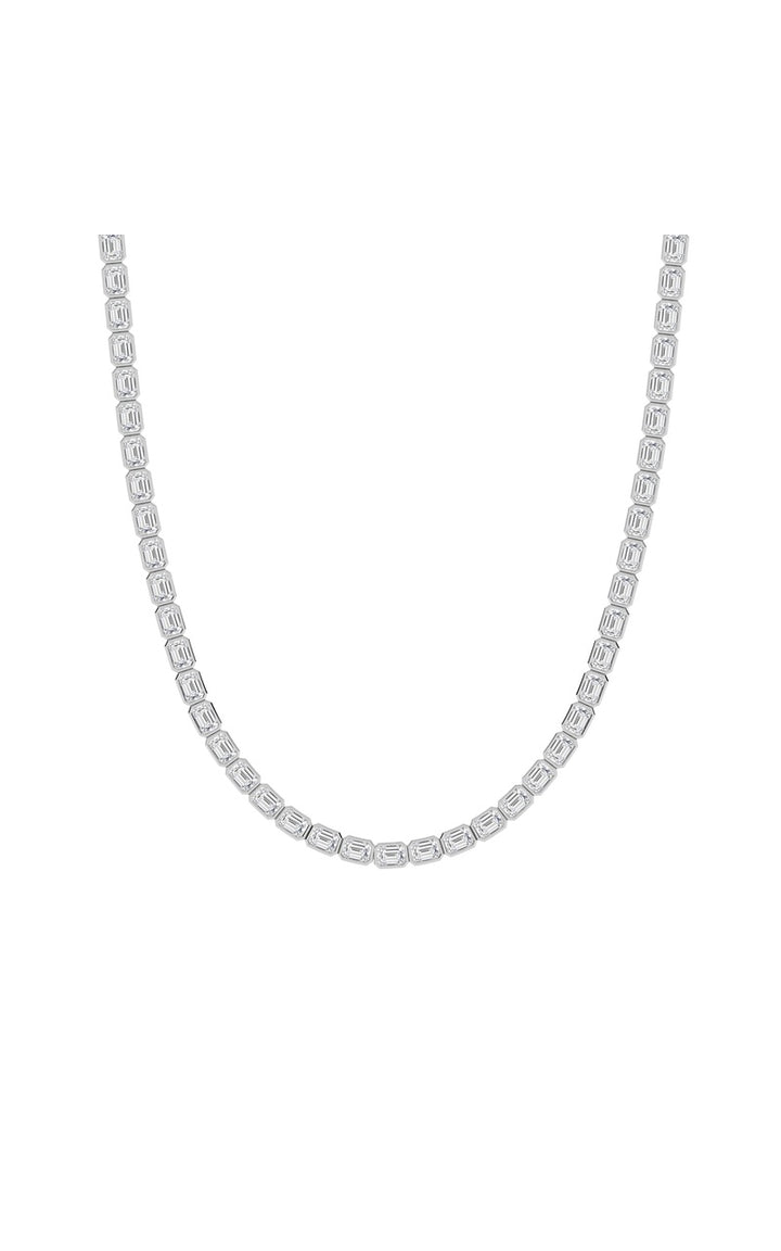 30Cttw Emerald Shaped Lab Grown Diamond (F/VS ) Bezel Set Necklace in 14K Gold