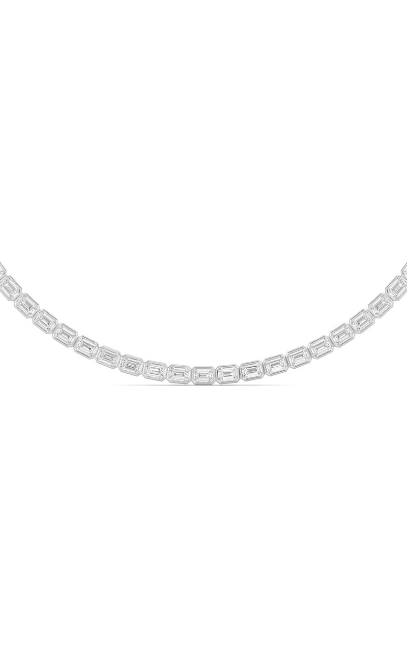 30Cttw Emerald Shaped Lab Grown Diamond (F/VS ) Bezel Set Necklace in 14K Gold