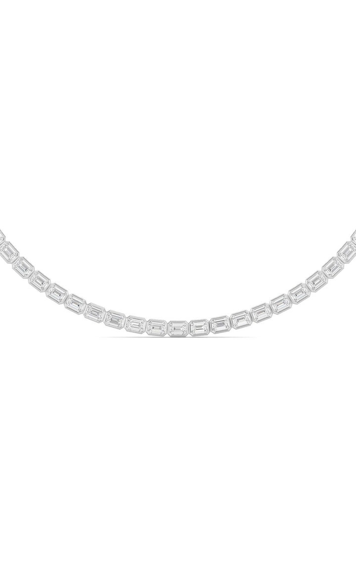 30CTW Emerald Shaped Lab Grown Diamond (F/VS ) Bezel Set Necklace in 14K Gold