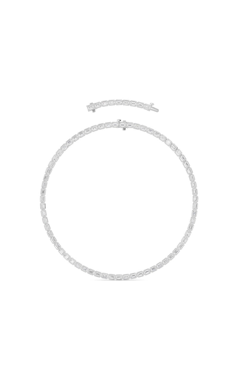 30CTW Emerald Shaped Lab Grown Diamond (F/VS ) Bezel Set Necklace in 14K Gold
