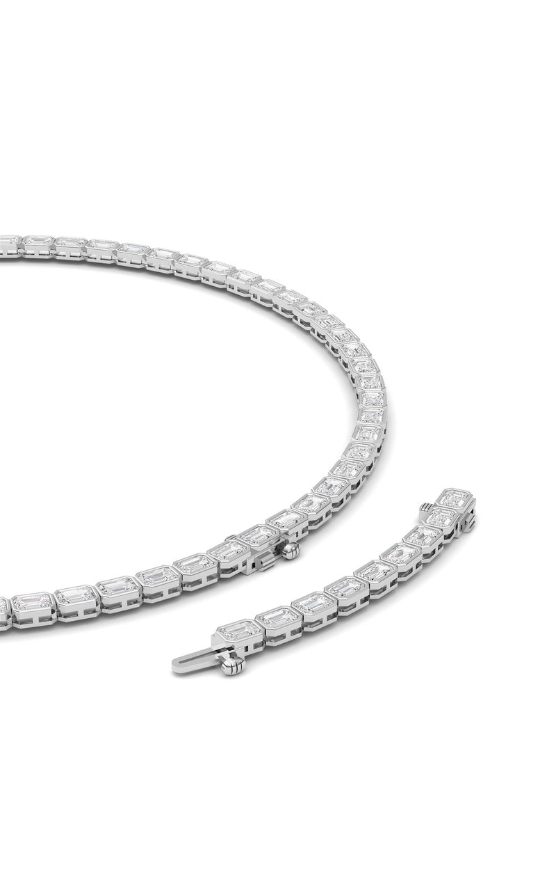 30Cttw Emerald Shaped Lab Grown Diamond (F/VS ) Bezel Set Necklace in 14K Gold