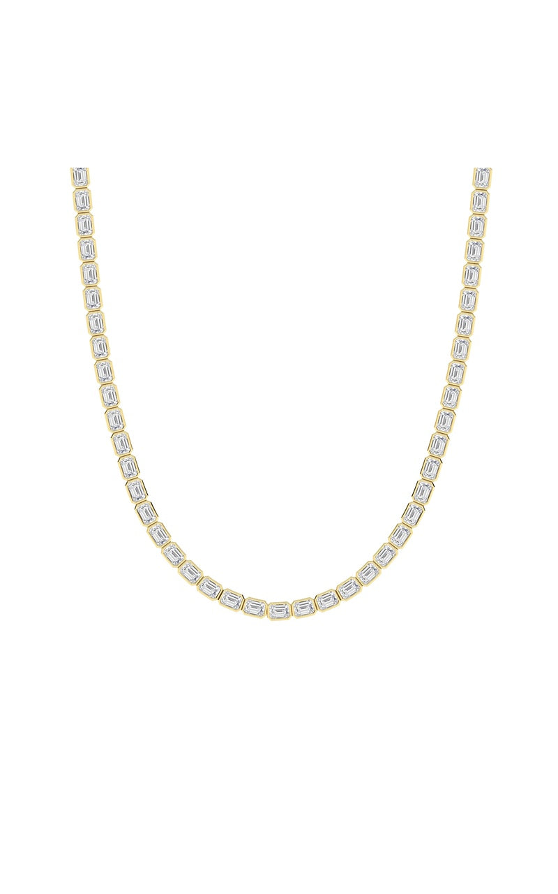 30Cttw Emerald Shaped Lab Grown Diamond (F/VS ) Bezel Set Necklace in 14K Gold