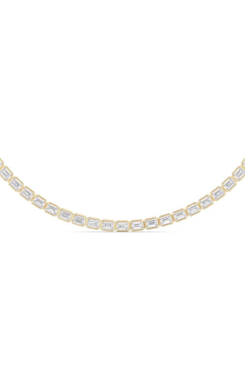 30Cttw Emerald Shaped Lab Grown Diamond (F/VS ) Bezel Set Necklace in 14K Gold