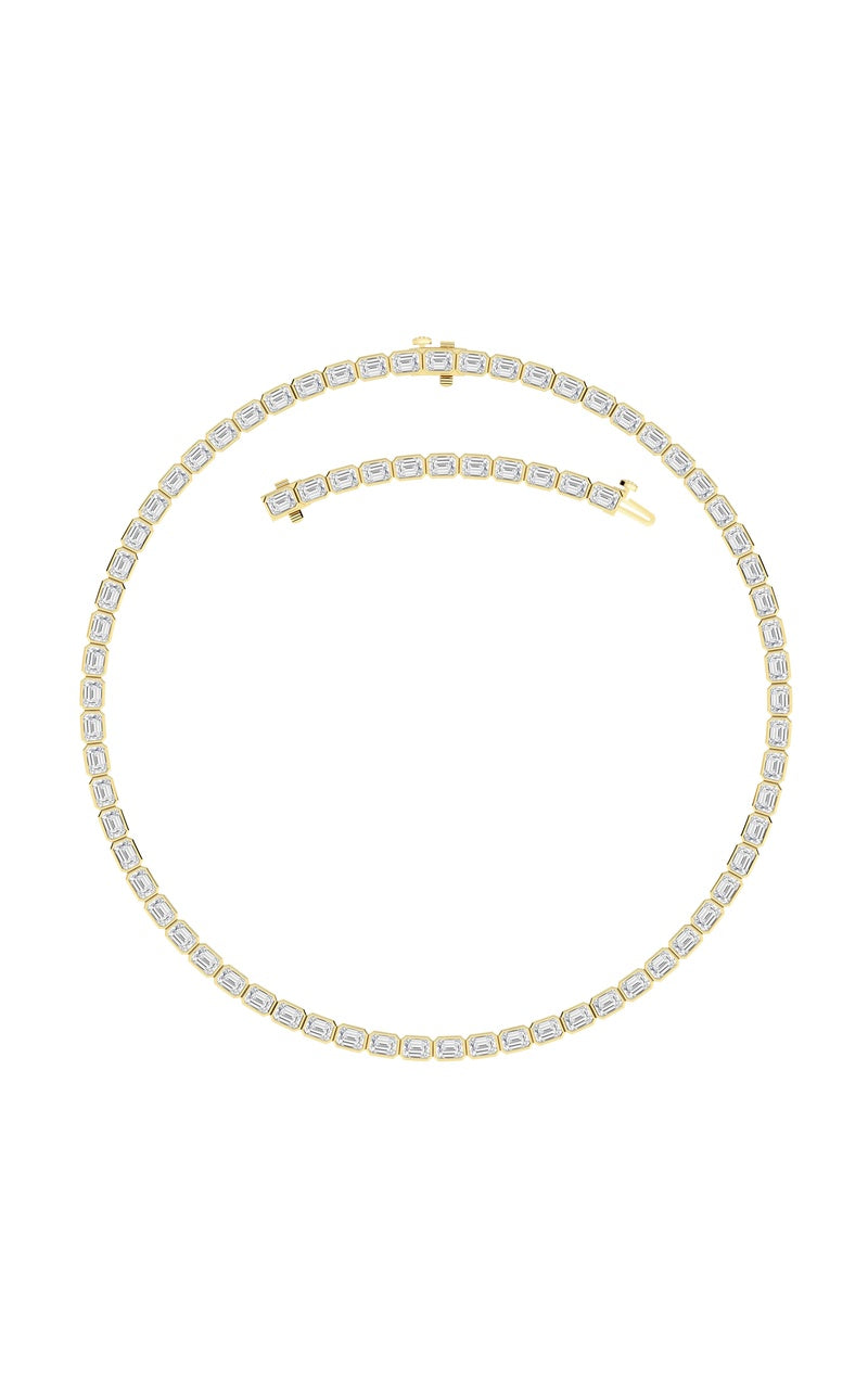 30Cttw Emerald Shaped Lab Grown Diamond (F/VS ) Bezel Set Necklace in 14K Gold