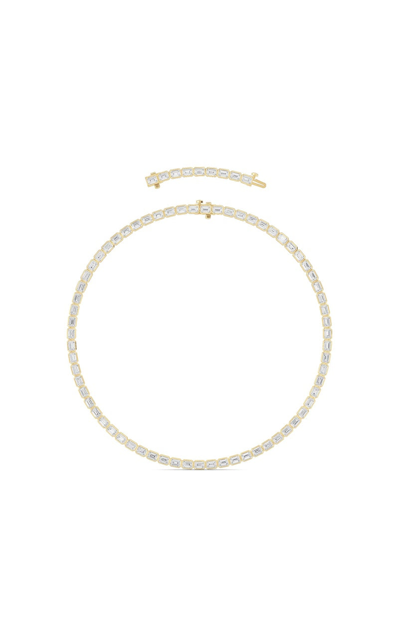 30Cttw Emerald Shaped Lab Grown Diamond (F/VS ) Bezel Set Necklace in 14K Gold