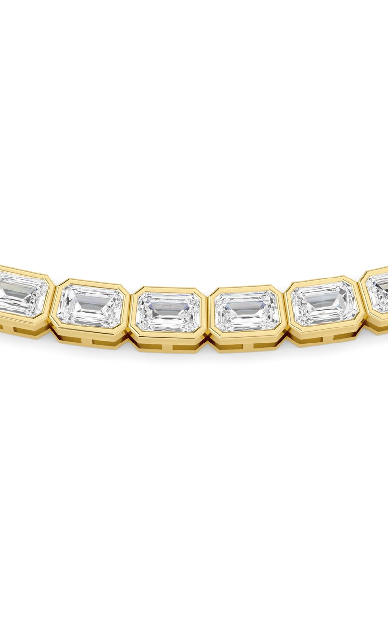 30Cttw Emerald Shaped Lab Grown Diamond (F/VS ) Bezel Set Necklace in 14K Gold