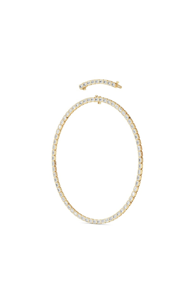 30Cttw Emerald Shaped Lab Grown Diamond (F/VS ) Bezel Set Necklace in 14K Gold