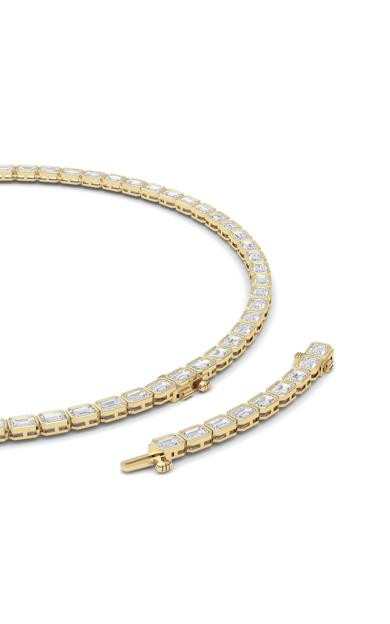 30CTW Emerald Shaped Lab Grown Diamond (F/VS ) Bezel Set Necklace in 14K Gold