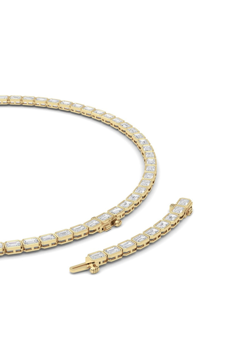 30CTW Emerald Shaped Lab Grown Diamond (F/VS ) Bezel Set Necklace in 14K Gold