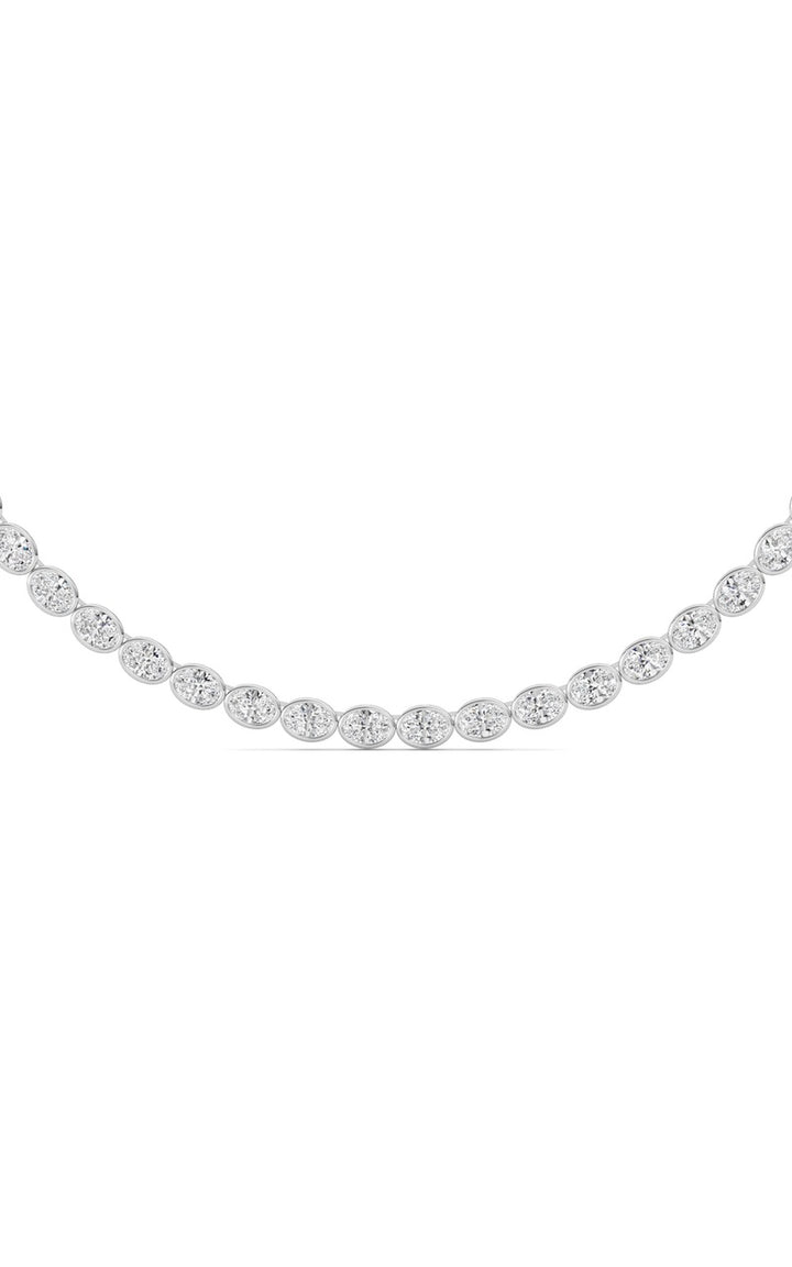 30CTW Oval Lab Grown Diamond (F/VS ) Bezel Set Necklace in 14K Gold