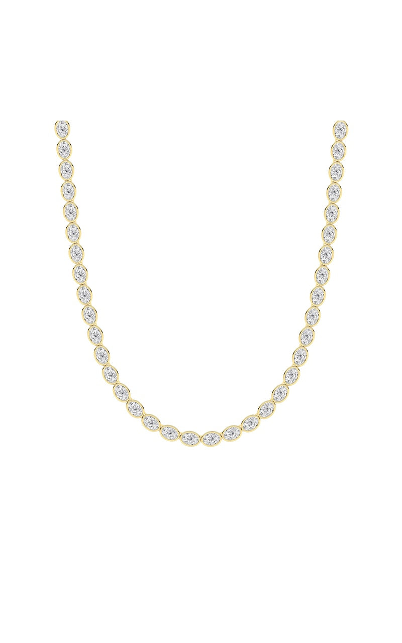 30Cttw Oval Lab Grown Diamond (F/VS ) Bezel Set Necklace in 14K Gold