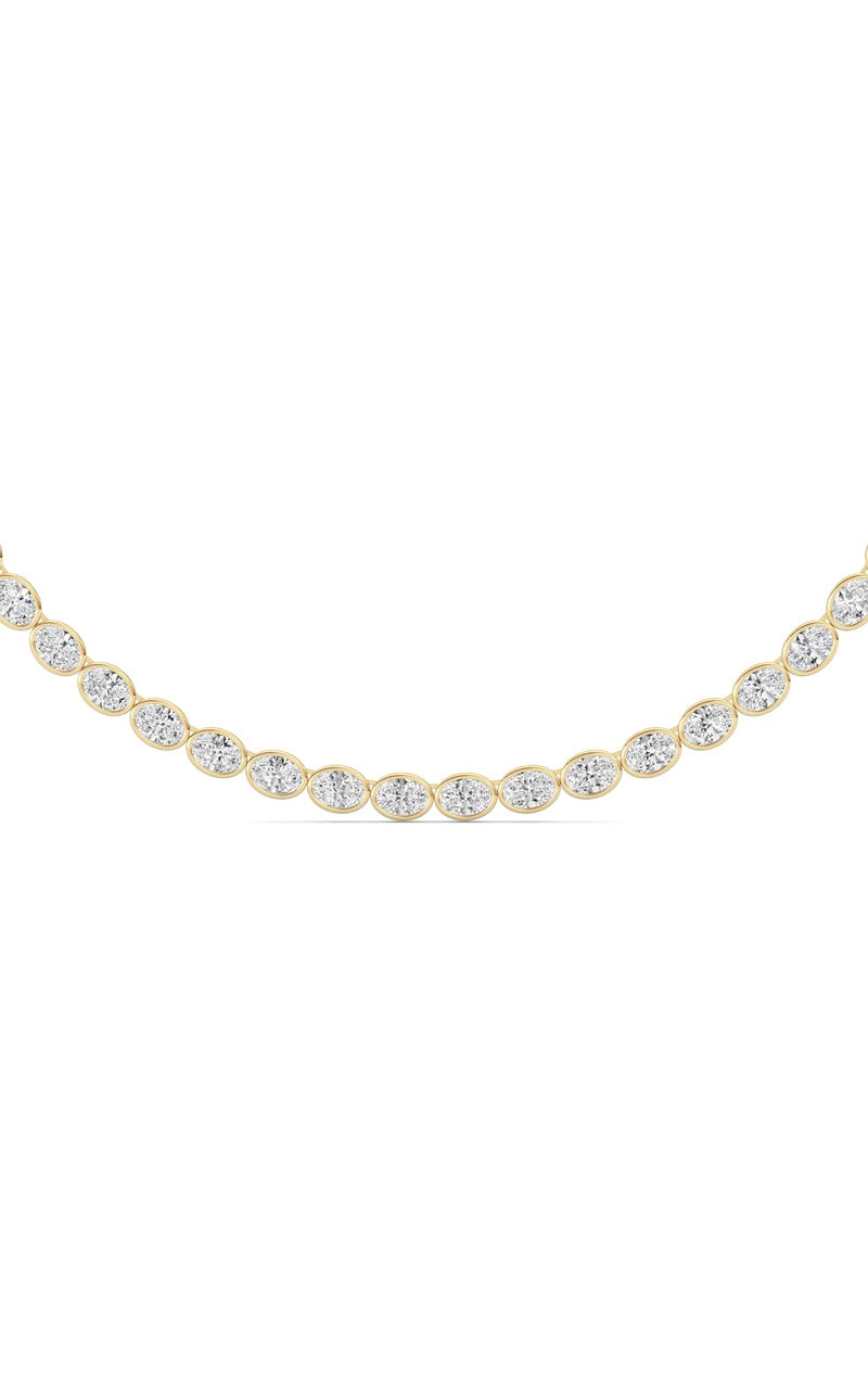 30CTW Oval Lab Grown Diamond (F/VS ) Bezel Set Necklace in 14K Gold