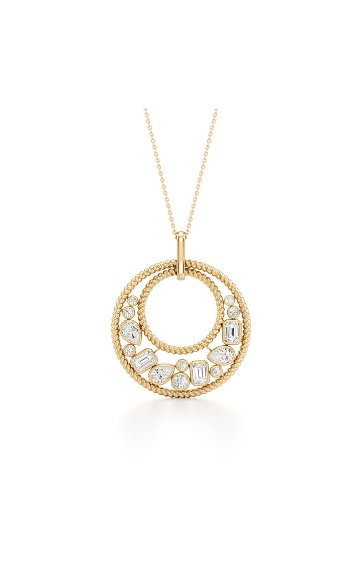 2Cttw Emerald Shaped Lab Grown Diamond (F/VS) Bezel set Bubble Pendant in 14K Gold