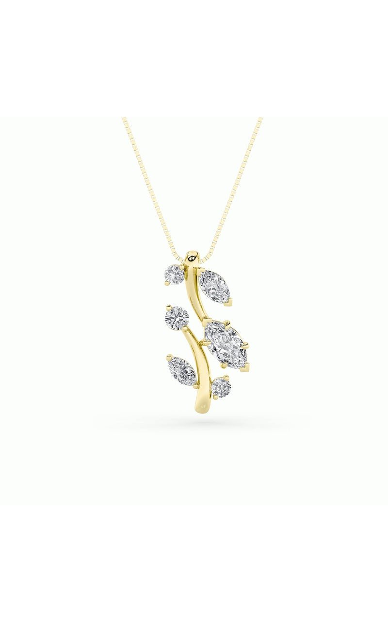 1.5CTW Marquise Shaped Lab Grown Diamond (F/VS) Leaf Motif Fashion Pendant in 14K Gold