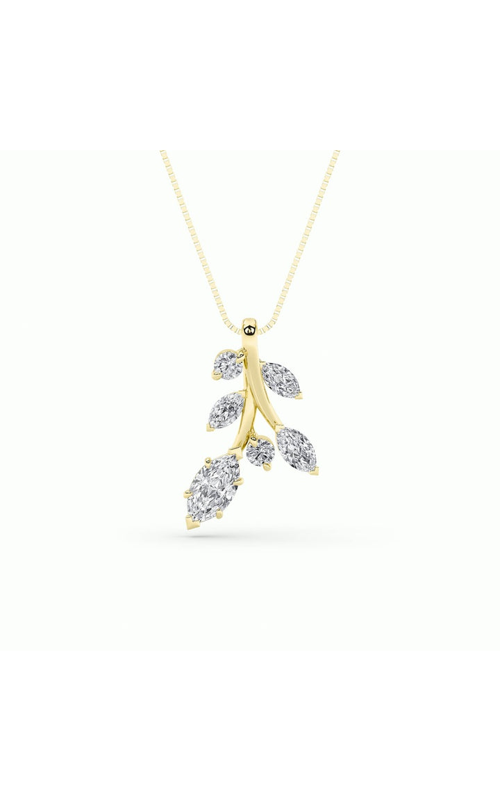 1.5CTW Marquise Shaped Lab Grown Diamond (F/VS) Leaf Motif Fashion Pendant in 14K Gold