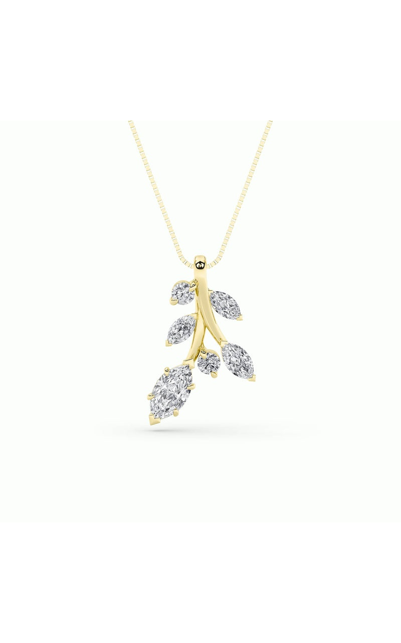 1.5CTW Marquise Shaped Lab Grown Diamond (F/VS) Leaf Motif Fashion Pendant in 14K Gold