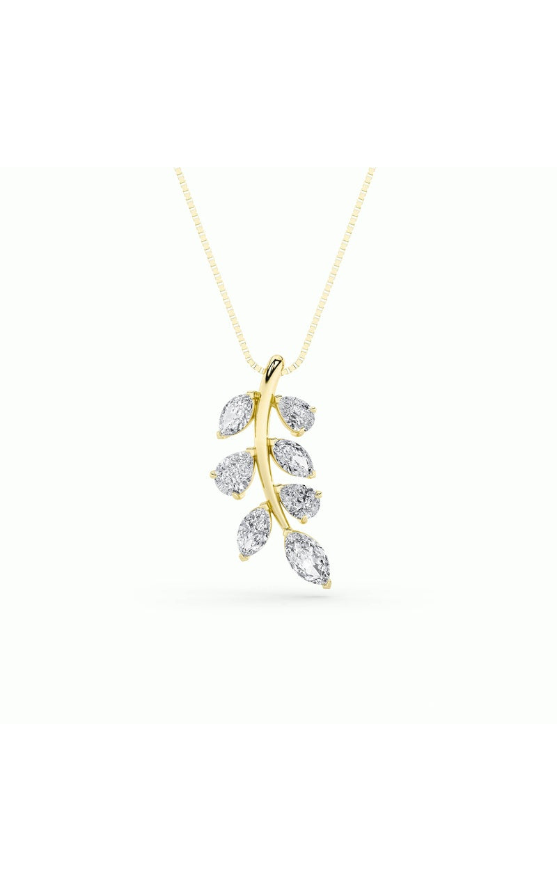 1.5CTW Marquise Shaped Lab Grown Diamond (F/VS) Leaf Motif Fashion Pendant in 14K Gold