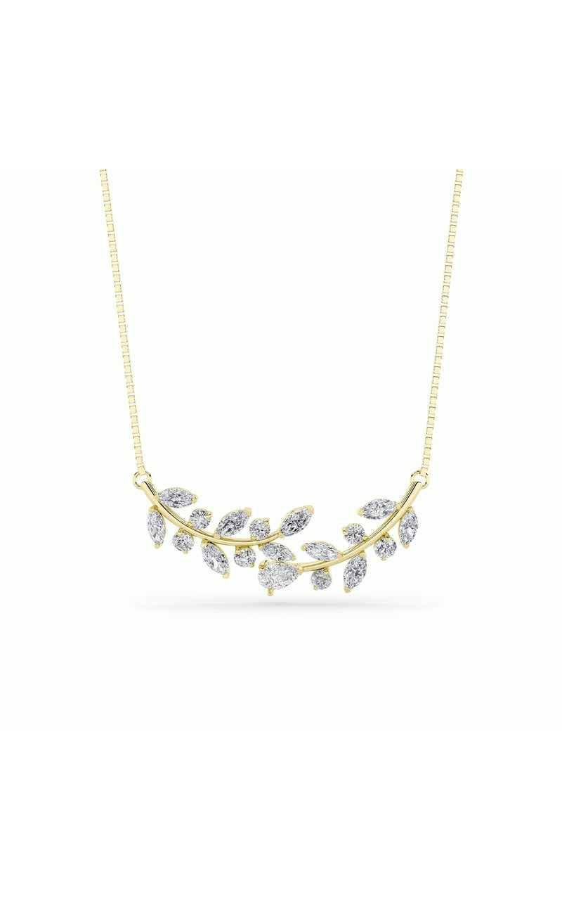 2.5Cttw Pear Shaped Lab Grown Diamond (F/VS) LeafMotif Fashion Necklace in 14K Gold