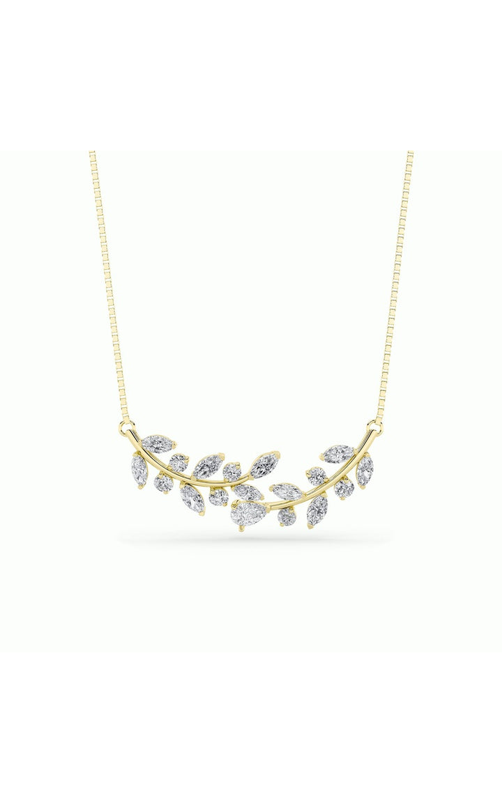 2.5Cttw Pear Shaped Lab Grown Diamond (F/VS) LeafMotif Fashion Necklace in 14K Gold