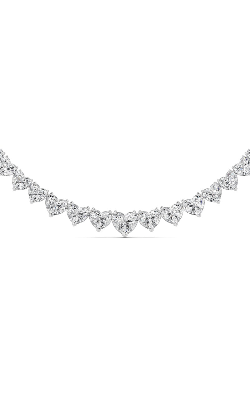 65CTW Heart Shaped Lab Grown Diamond (F/VS ) Tennis Necklace in 14K Gold