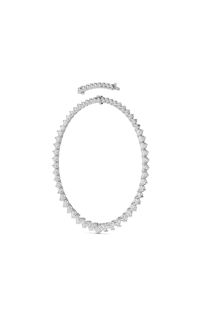 65CTW Heart Shaped Lab Grown Diamond (F/VS ) Tennis Necklace in 14K Gold