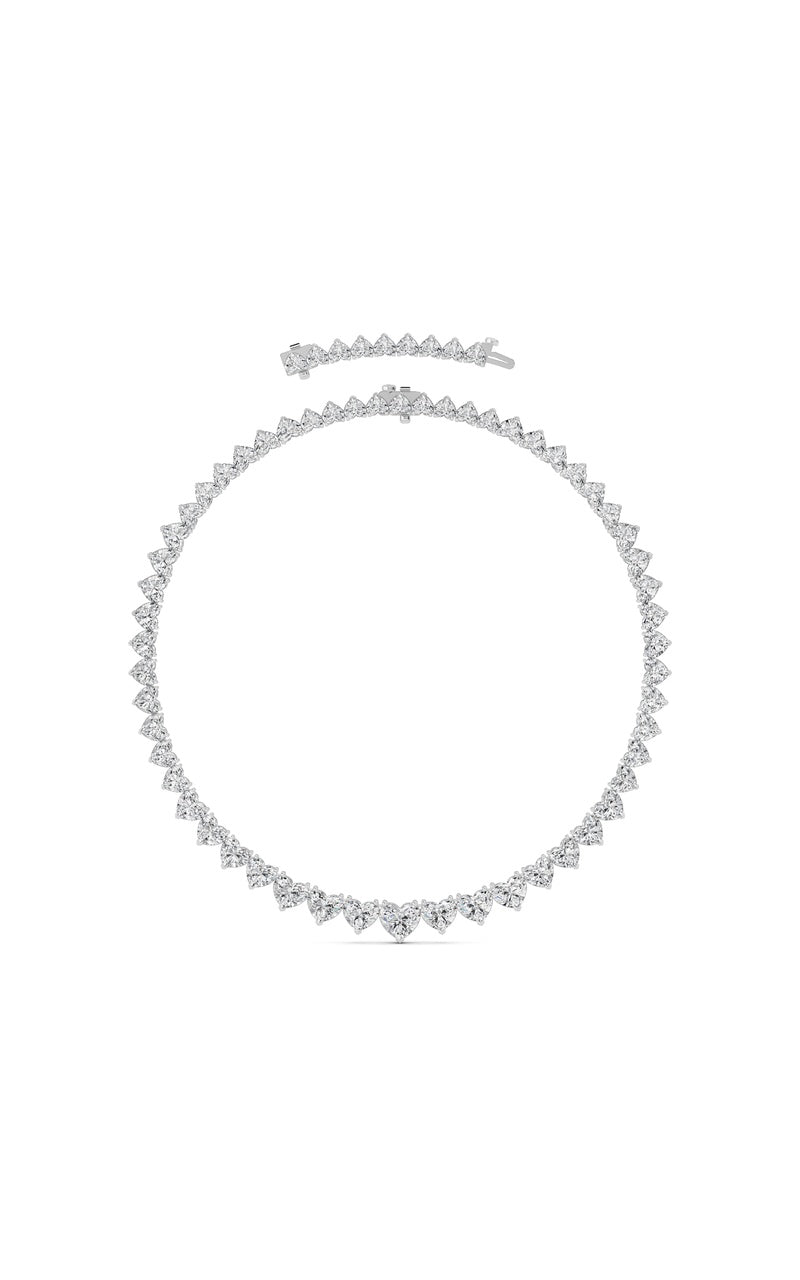 65CTW Heart Shaped Lab Grown Diamond (F/VS ) Tennis Necklace in 14K Gold