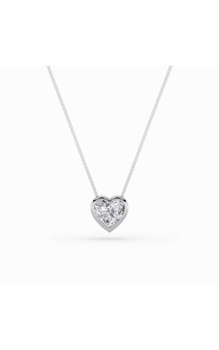 1Cttw Heart Shaped Lab Grown Diamond (F/VS) BezelSet Solitaire Pendant in 14K Gold