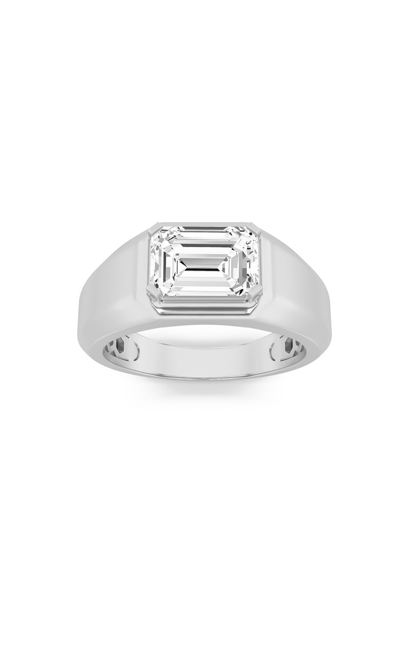3Cttw Emerald Shaped Lab Grown Diamond (F/VS) Mens Ring in 14K White Gold